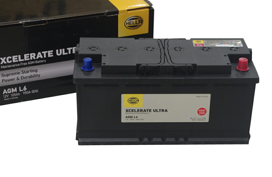 HELLA 情熱セール 高性能 AGM バッテリー 105Ah AGMLN6 高価値 12V AGML6 24ヵ月または3万km保証 8EB354810041
