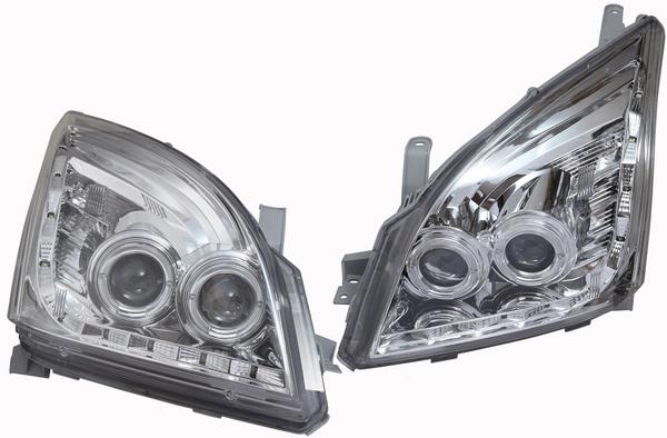 送料サービス 返品不可 トヨタ ランクル ランドクルーザー 120系 プラド Ver.2新品 イカリングヘッドランプ左右セット メッキ 国内在庫